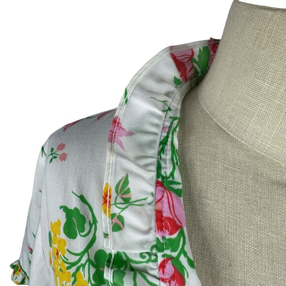 EVELYN PEARSON White Pink Green Floral Faux Wrap Mini Dress Women's Size Small - Picture 5 of 7